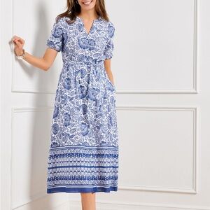 Talbots Blue Puff Sleeve V-Neck Sundress